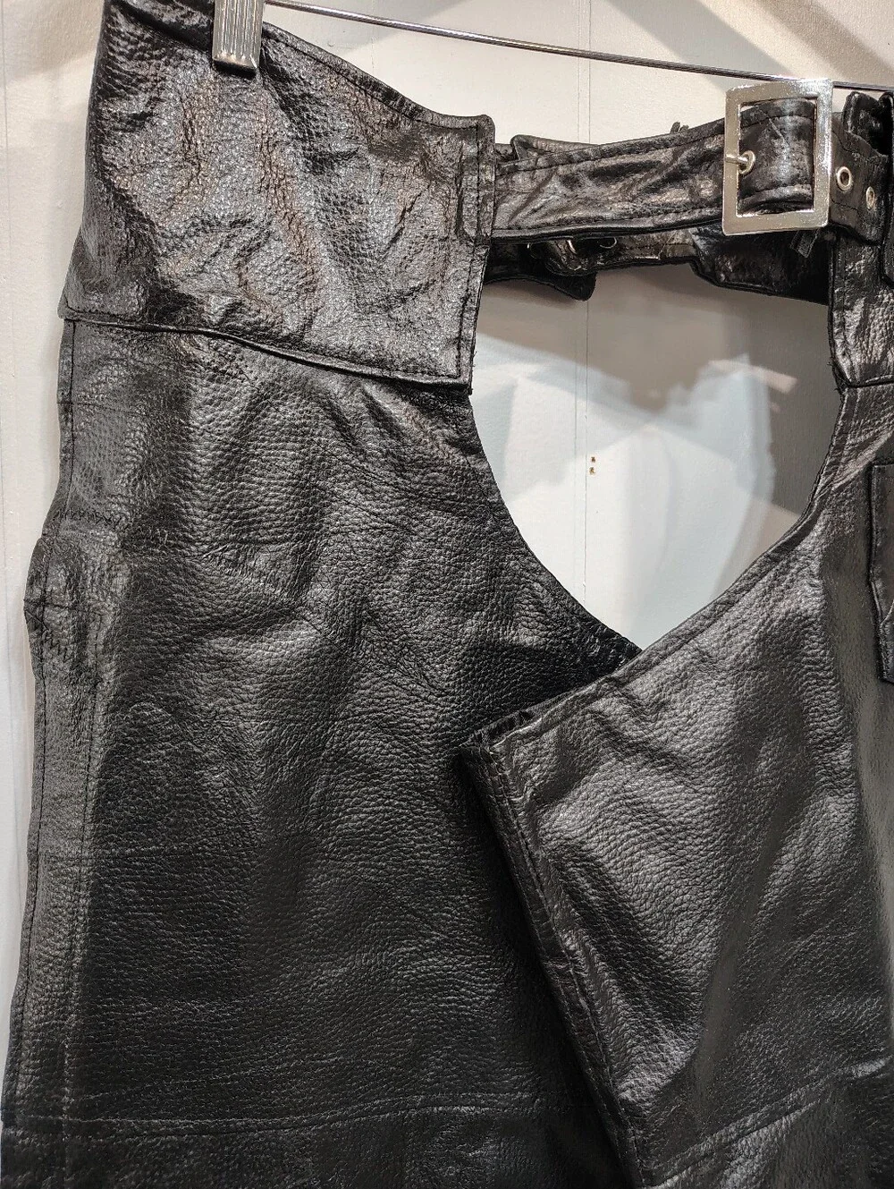 Diamond Plate Buffalo Leather‎ Chaps Black size XL Motorcycle Biker Harley Moto